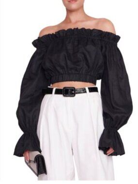 Staud Off the Shoulder Tristan Crop Top - Black
